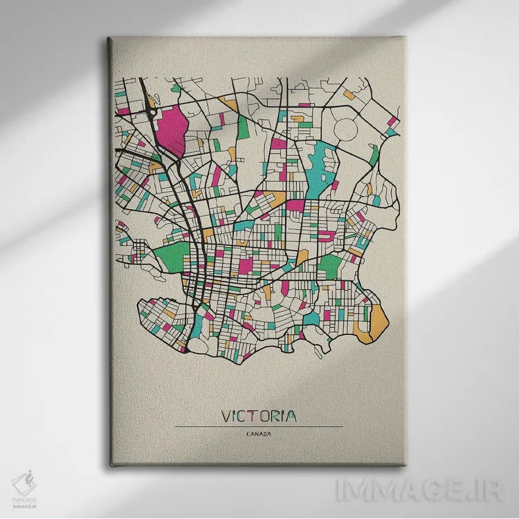 تابلو نقشهٔ ویکتوریا، بریتیش کلمبیا اثر آیشه دنیز آکِرمان - نمای روبهرو روی دیوار