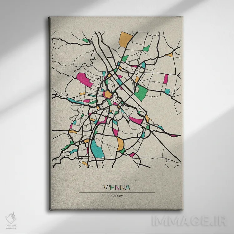 تابلو نقشهٔ وین، اتریش اثر آیشه دنیز آکِرمان - نمای روبهرو روی دیوار