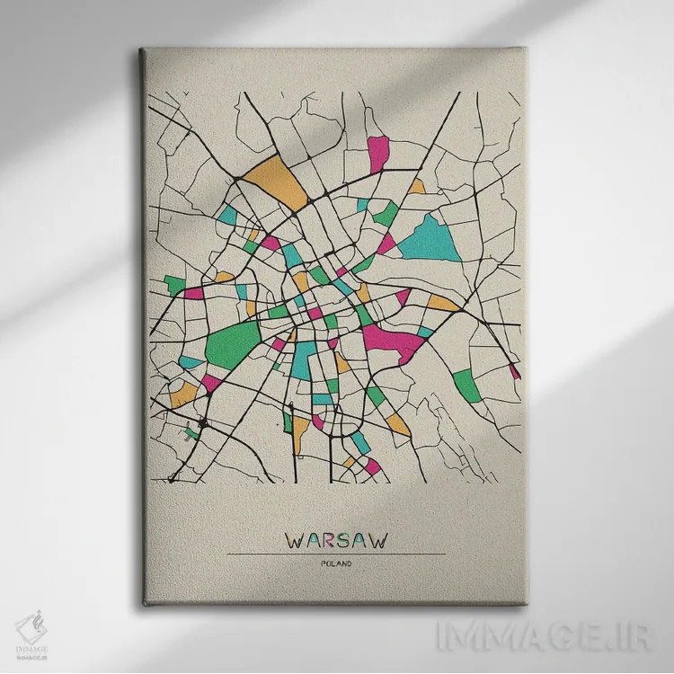 تابلو نقشهٔ ورشو، لهستان اثر آیشه دنیز آکِرمان - نمای روبهرو روی دیوار