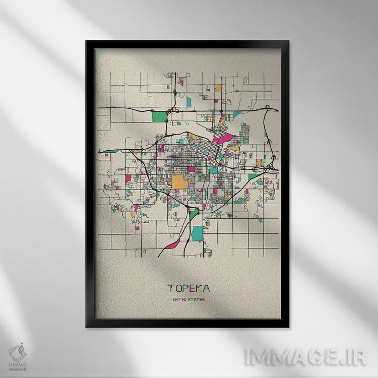 تابلو نقشهٔ توپیکا، کانزاس اثر آیشه دنیز آکِرمان - نمای قابدار مشکی