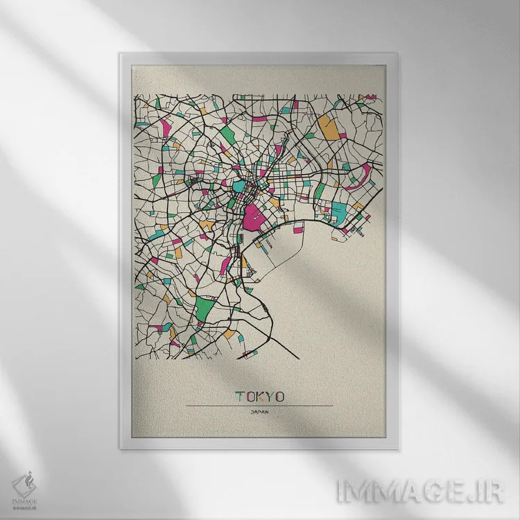 تابلو نقشهٔ توکیو، ژاپن اثر آیشه دنیز آکِرمان - نمای قابدار سفید