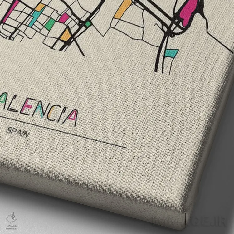 تابلو نقشهٔ والنسیا، اسپانیا اثر آیشه دنیز آکِرمان - نمای نزدیک بافت بوم