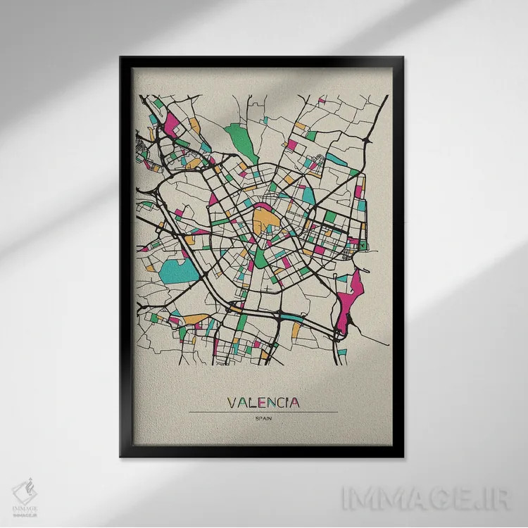 تابلو نقشهٔ والنسیا، اسپانیا اثر آیشه دنیز آکِرمان - نمای قابدار مشکی