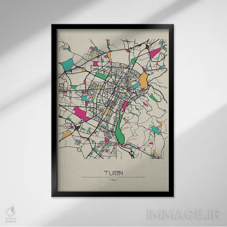 تابلو نقشهٔ تورین، ایتالیا اثر آیشه دنیز آکِرمان - نمای قابدار مشکی