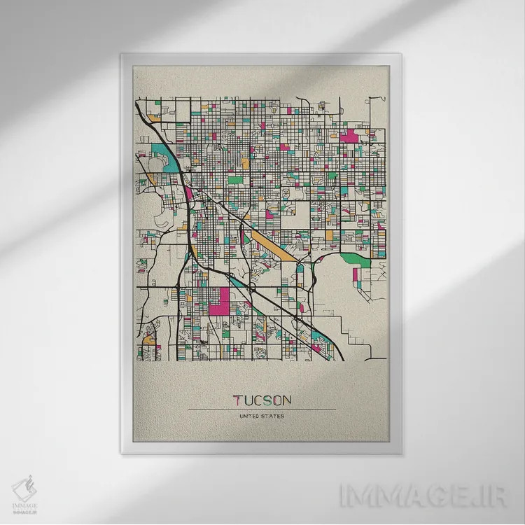 تابلو نقشهٔ توسان، آریزونا اثر آیشه دنیز آکِرمان - نمای قابدار سفید