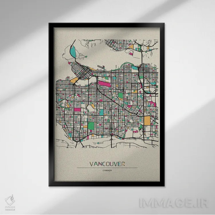 تابلو نقشهٔ ونکوور، کانادا اثر آیشه دنیز آکِرمان - نمای قابدار مشکی