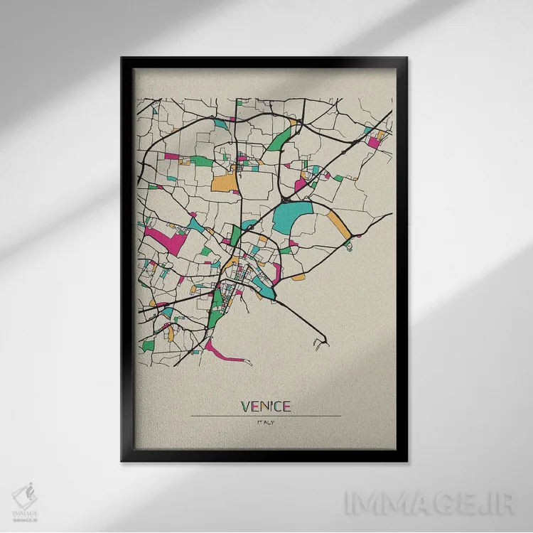 تابلو نقشهٔ ونیز، ایتالیا اثر آیشه دنیز آکِرمان - نمای قابدار مشکی