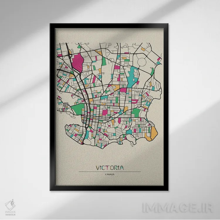 تابلو نقشهٔ ویکتوریا، بریتیش کلمبیا اثر آیشه دنیز آکِرمان - نمای قابدار مشکی