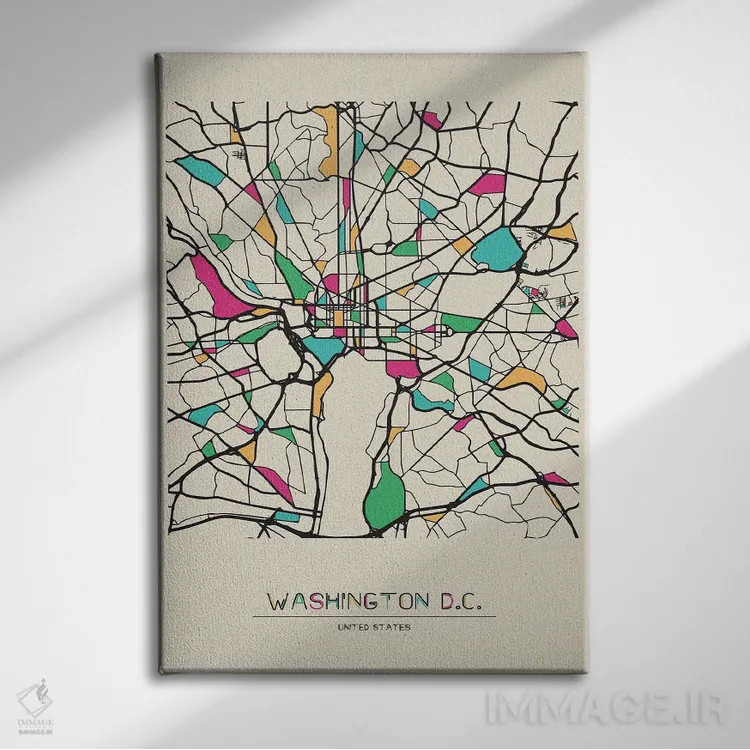 تابلو نقشهٔ واشینگتن دیسی، آمریکا اثر آیشه دنیز آکِرمان - نمای روبهرو روی دیوار