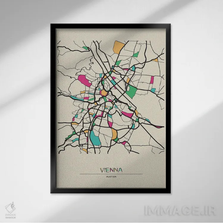 تابلو نقشهٔ وین، اتریش اثر آیشه دنیز آکِرمان - نمای قابدار مشکی