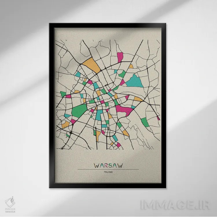 تابلو نقشهٔ ورشو، لهستان اثر آیشه دنیز آکِرمان - نمای قابدار مشکی