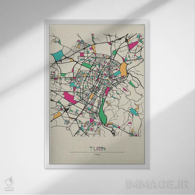 تابلو نقشهٔ تورین، ایتالیا اثر آیشه دنیز آکِرمان - نمای قابدار سفید