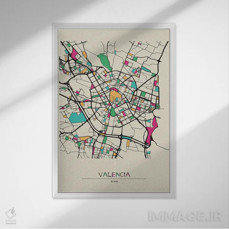 تابلو نقشهٔ والنسیا، اسپانیا اثر آیشه دنیز آکِرمان - نمای قابدار سفید