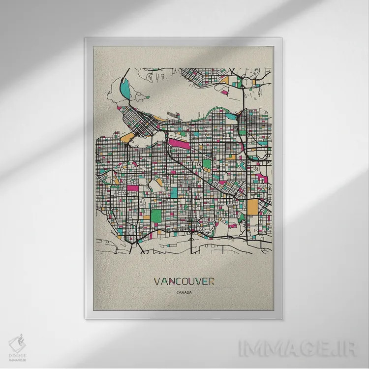 تابلو نقشهٔ ونکوور، کانادا اثر آیشه دنیز آکِرمان - نمای قابدار سفید