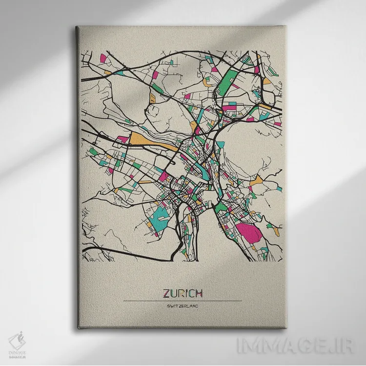 تابلو نقشهٔ زوریخ، سوئیس اثر آیشه دنیز آکِرمان - نمای روبهرو روی دیوار