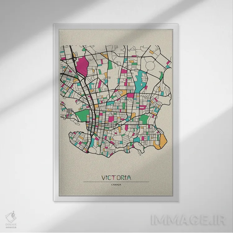 تابلو نقشهٔ ویکتوریا، بریتیش کلمبیا اثر آیشه دنیز آکِرمان - نمای قابدار سفید