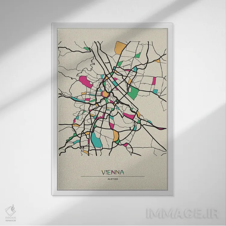 تابلو نقشهٔ وین، اتریش اثر آیشه دنیز آکِرمان - نمای قابدار سفید