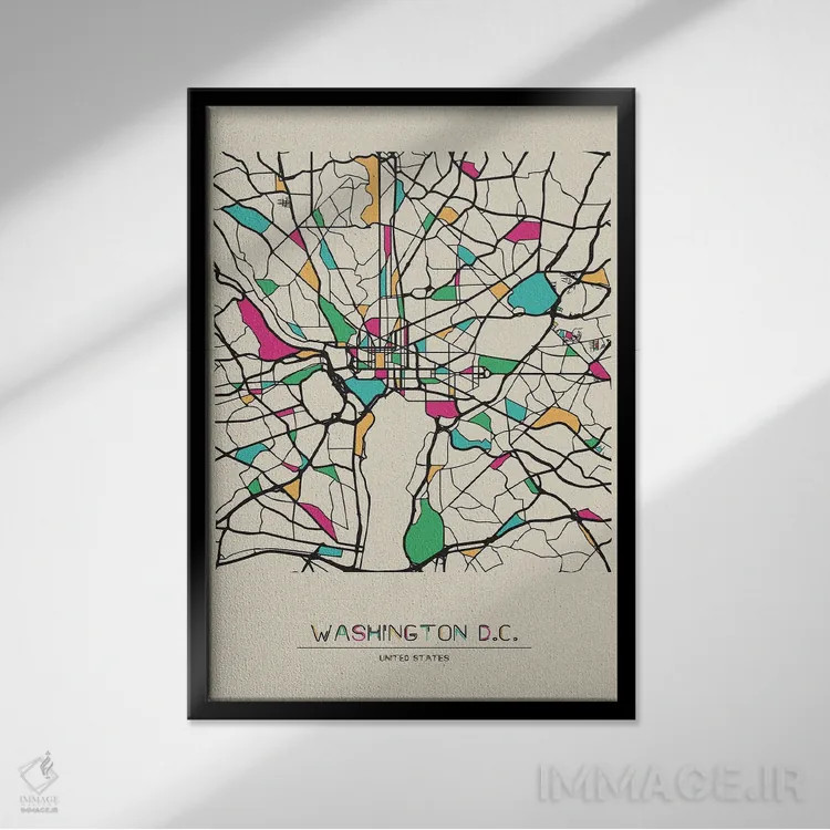 تابلو نقشهٔ واشینگتن دیسی، آمریکا اثر آیشه دنیز آکِرمان - نمای قابدار مشکی