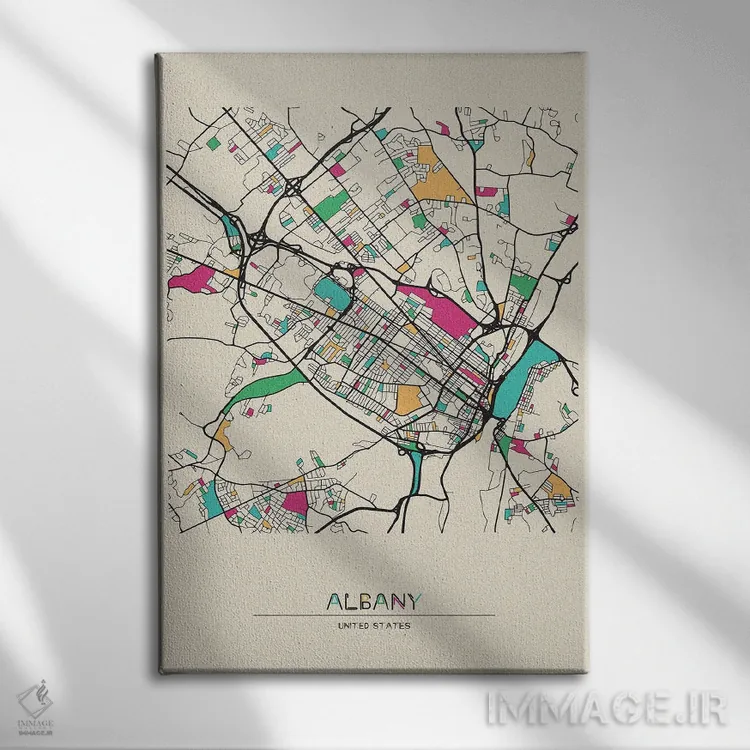 تابلو نقشهٔ آلبانی، نیویورک اثر آیشه دنیز آکِرمان - نمای روبهرو روی دیوار