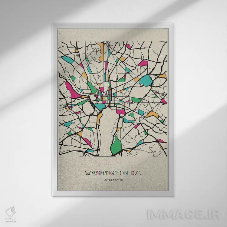 تابلو نقشهٔ واشینگتن دیسی، آمریکا اثر آیشه دنیز آکِرمان - نمای قابدار سفید