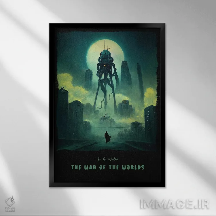 تابلو جنگ دنیاها (رمان) اثر آیشه دنیز آکِرمان - نمای قابدار مشکی