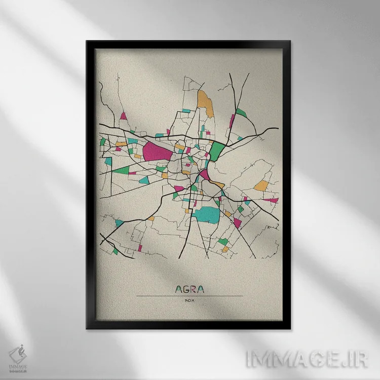 تابلو نقشهٔ آگرا، هند اثر آیشه دنیز آکِرمان - نمای قابدار مشکی