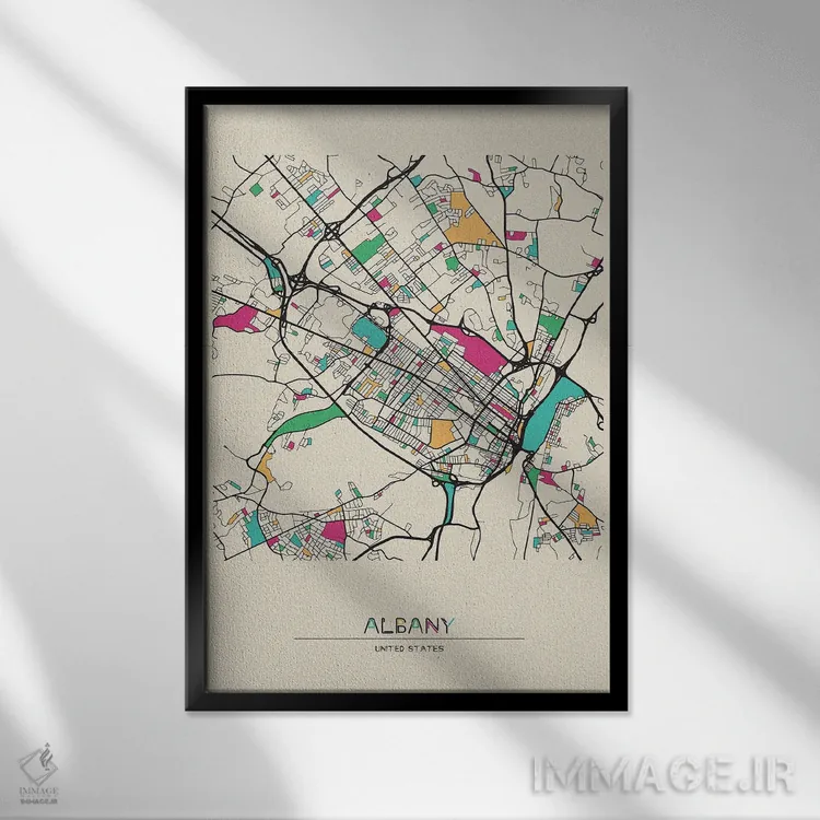 تابلو نقشهٔ آلبانی، نیویورک اثر آیشه دنیز آکِرمان - نمای قابدار مشکی