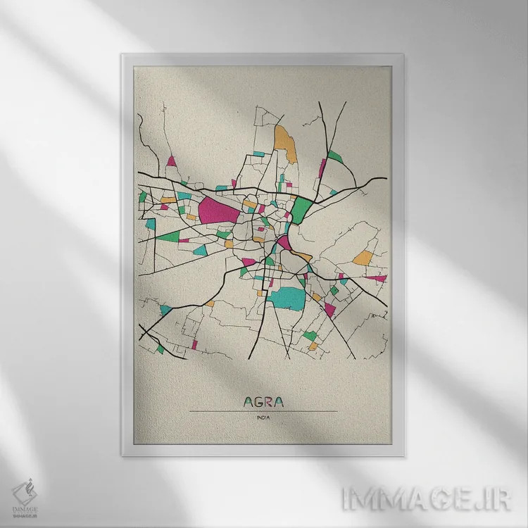 تابلو نقشهٔ آگرا، هند اثر آیشه دنیز آکِرمان - نمای قابدار سفید