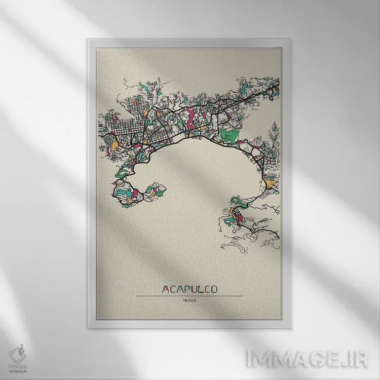 تابلو نقشهٔ آکاپولکو، مکزیک اثر آیشه دنیز آکِرمان - نمای قابدار سفید