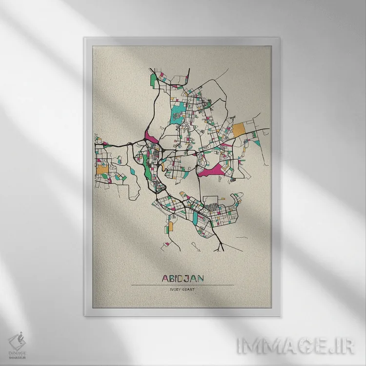 تابلو نقشهٔ آبیدجان، ساحل عاج اثر آیشه دنیز آکِرمان - نمای قابدار سفید