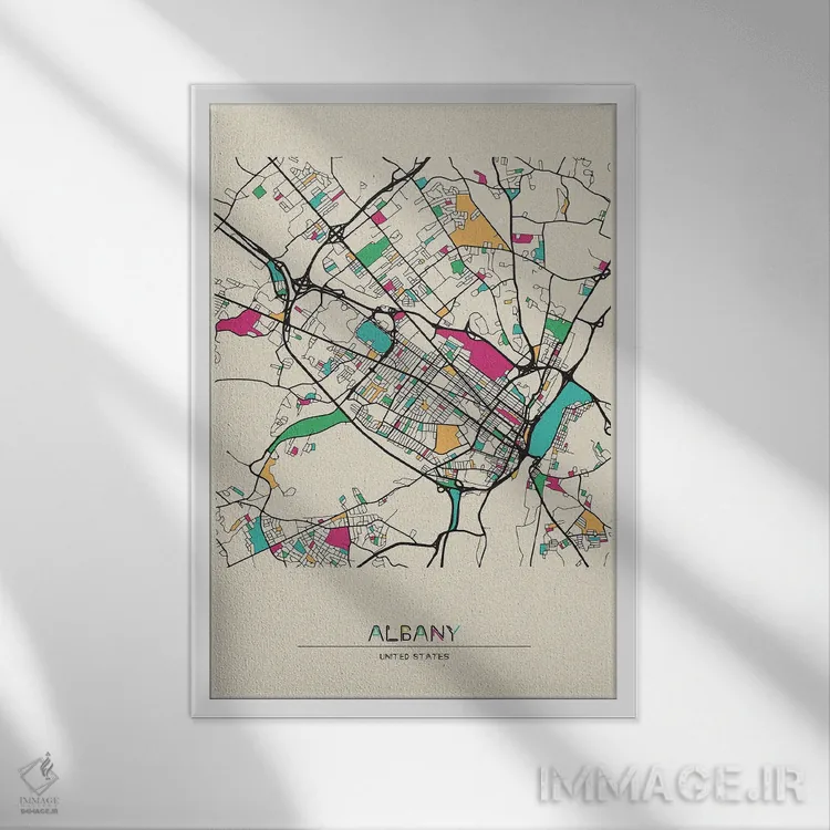 تابلو نقشهٔ آلبانی، نیویورک اثر آیشه دنیز آکِرمان - نمای قابدار سفید