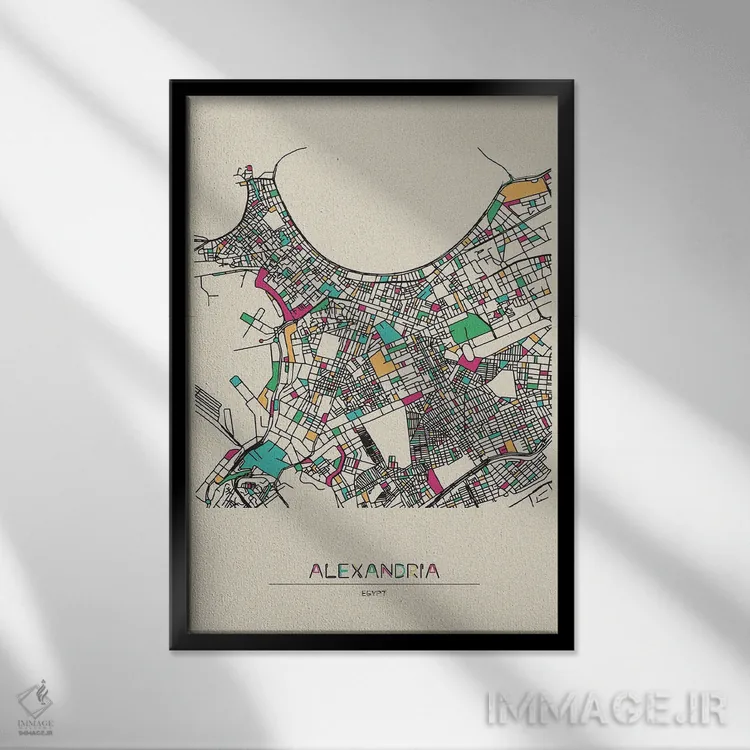 تابلو نقشهٔ اسکندریه، مصر اثر آیشه دنیز آکِرمان - نمای قابدار مشکی