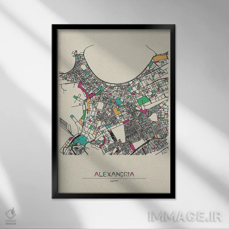 تابلو نقشهٔ اسکندریه، مصر اثر آیشه دنیز آکِرمان - نمای قابدار مشکی