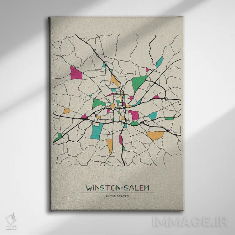 تابلو نقشهٔ وینستون-سیلم، کارولینای شمالی اثر آیشه دنیز آکِرمان - نمای روبهرو روی دیوار