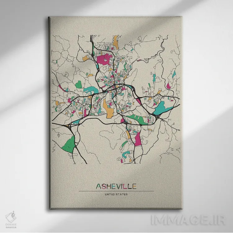 تابلو نقشهٔ اشویل، کارولینای شمالی اثر آیشه دنیز آکِرمان - نمای روبهرو روی دیوار