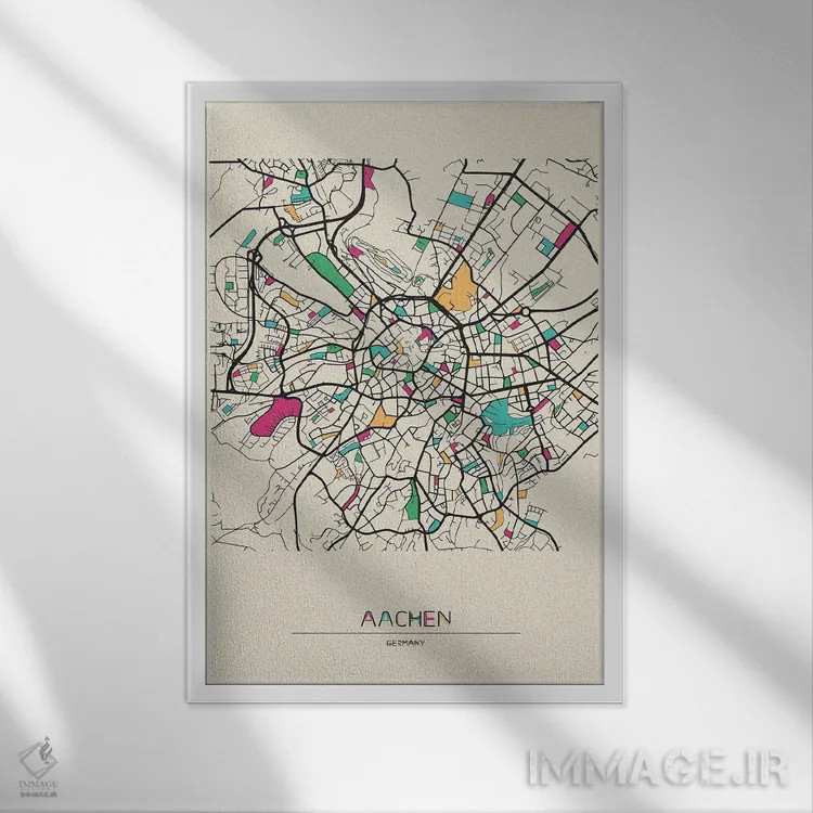 تابلو نقشهٔ آخن، آلمان اثر آیشه دنیز آکِرمان - نمای قابدار سفید
