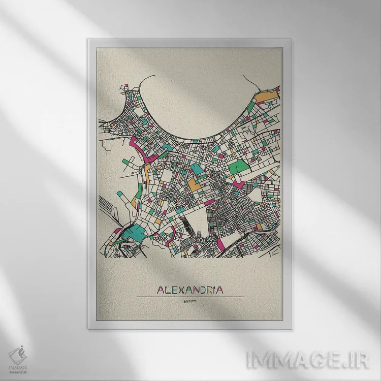 تابلو نقشهٔ اسکندریه، مصر اثر آیشه دنیز آکِرمان - نمای قابدار سفید