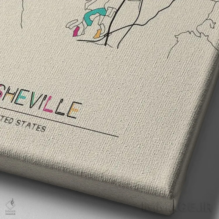 تابلو نقشهٔ اشویل، کارولینای شمالی اثر آیشه دنیز آکِرمان - نمای نزدیک بافت بوم