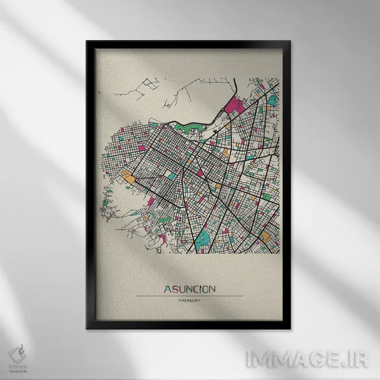 تابلو نقشهٔ آسیسیون، پاراگوئه اثر آیشه دنیز آکِرمان - نمای قابدار مشکی