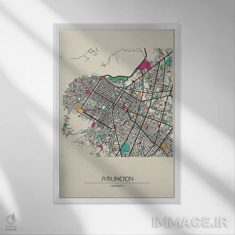 تابلو نقشهٔ آسیسیون، پاراگوئه اثر آیشه دنیز آکِرمان - نمای قابدار سفید