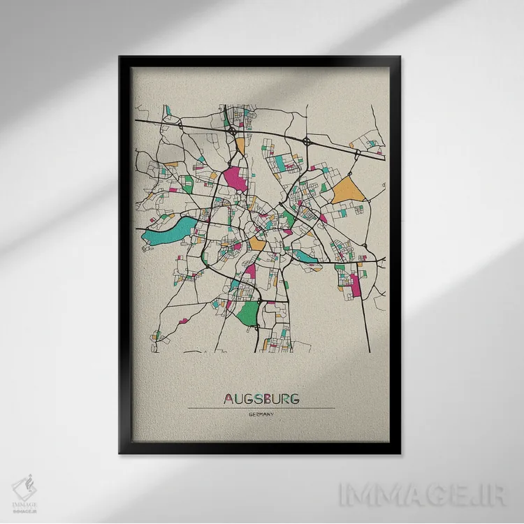 تابلو نقشهٔ آوگسبورگ، آلمان اثر آیشه دنیز آکِرمان - نمای قابدار مشکی