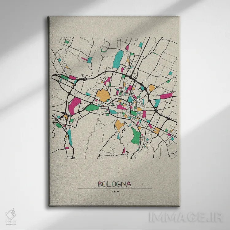 تابلو نقشهٔ بولونیا، ایتالیا اثر آیشه دنیز آکِرمان - نمای روبهرو روی دیوار