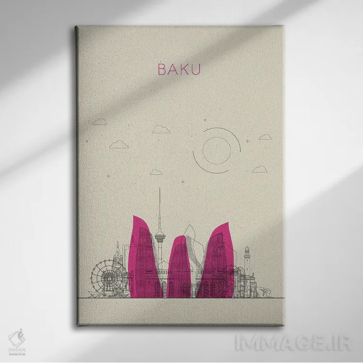 تابلو نمای شهری باکو، جمهوری آذربایجان اثر آیشه دنیز آکِرمان - نمای روبهرو روی دیوار