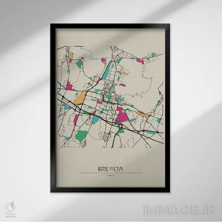 تابلو نقشهٔ برشا، ایتالیا اثر آیشه دنیز آکِرمان - نمای قابدار مشکی