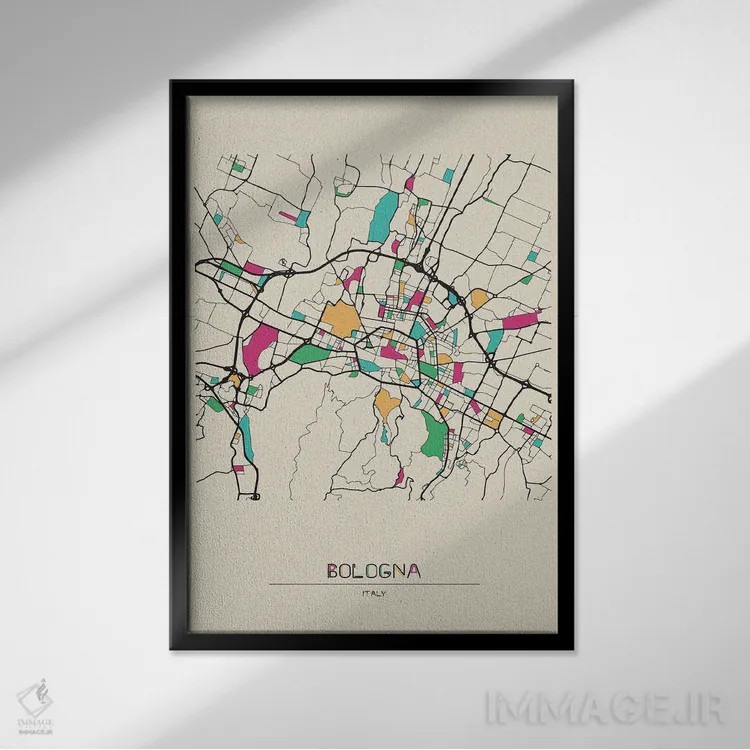 تابلو نقشهٔ بولونیا، ایتالیا اثر آیشه دنیز آکِرمان - نمای قابدار مشکی