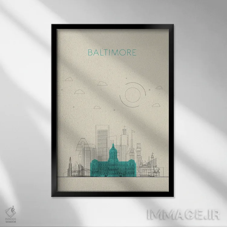 تابلو نمای شهری بالتیمور، مریلند اثر آیشه دنیز آکِرمان - نمای قابدار مشکی