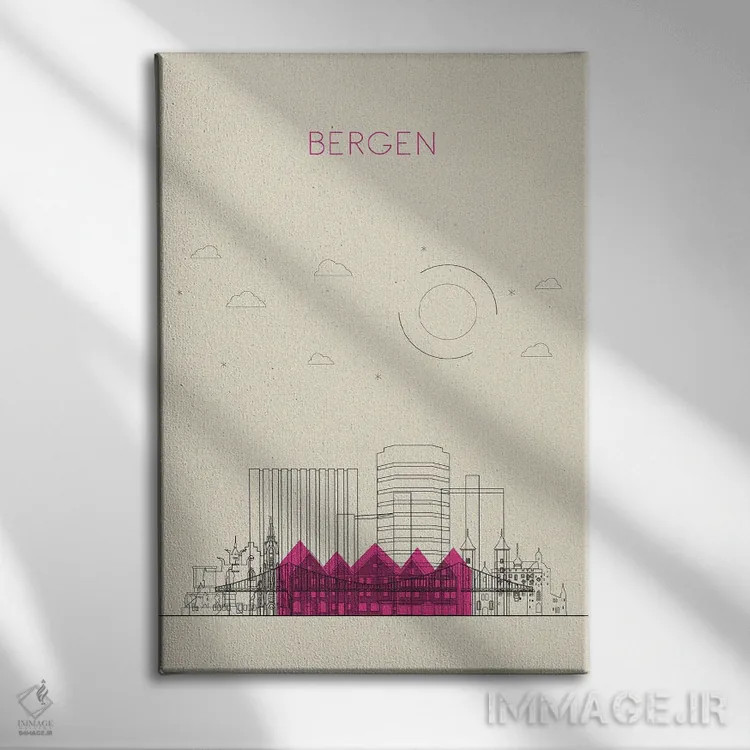 تابلو نمای شهری برگن، نروژ اثر آیشه دنیز آکِرمان - نمای روبهرو روی دیوار