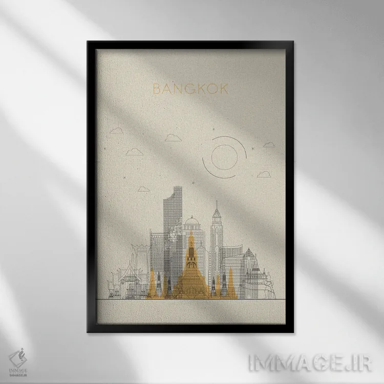 تابلو نمای شهری بانکوک، تایلند اثر آیشه دنیز آکِرمان - نمای قابدار مشکی