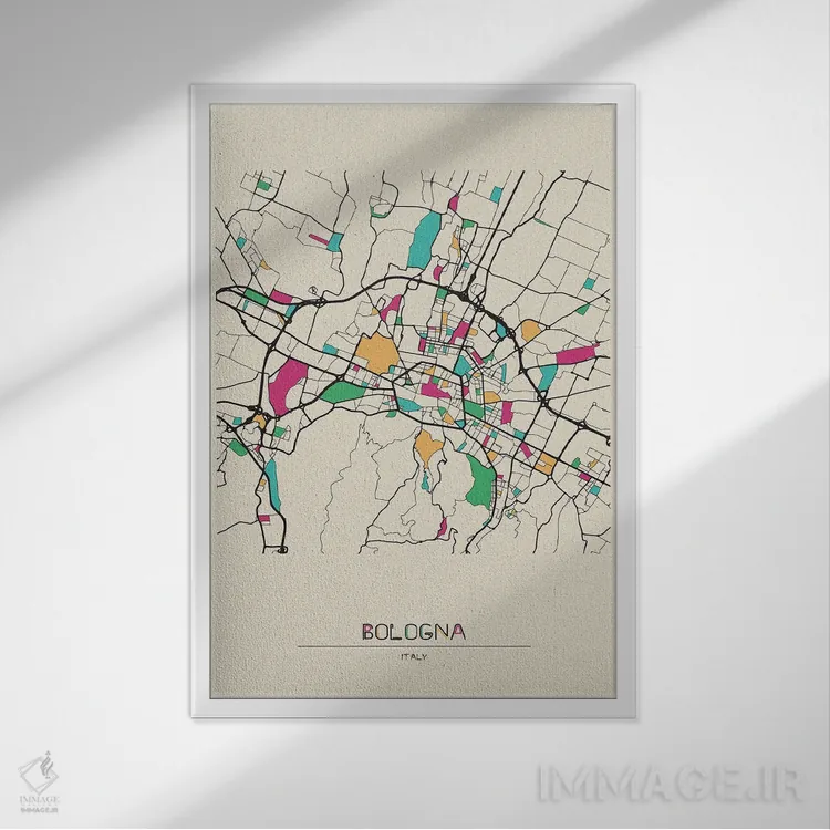 تابلو نقشهٔ بولونیا، ایتالیا اثر آیشه دنیز آکِرمان - نمای قابدار سفید