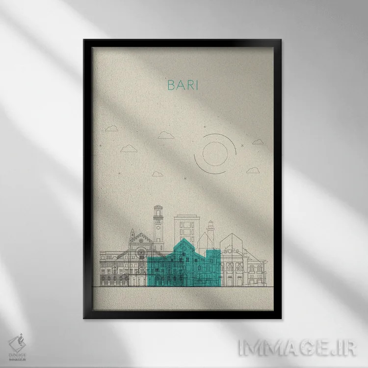تابلو نمای شهری باری، ایتالیا اثر آیشه دنیز آکِرمان - نمای قابدار مشکی